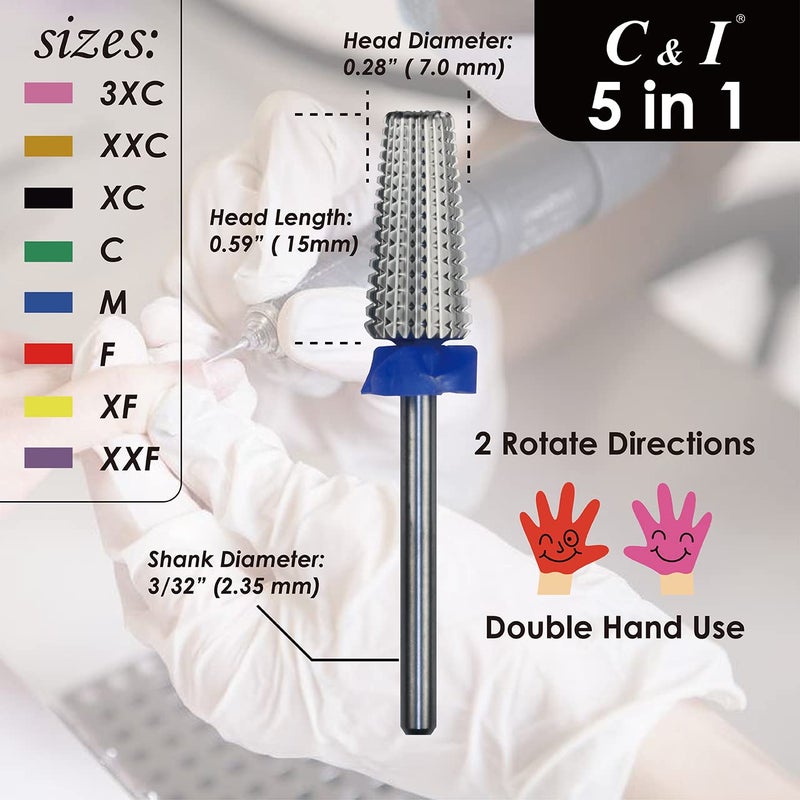 C & I C&I 5 in 1 Multi-function Tapered Shape Nail Drill, Professional Drill Bit for Nail Manicure Machine (XF) - Image 4
